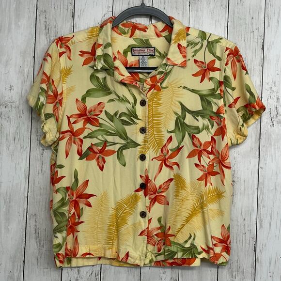 Jamaica Bay Vintage Floral Short Sleeve Tropical Hawaiian Button Down Shirt - Picture 2 of 8
